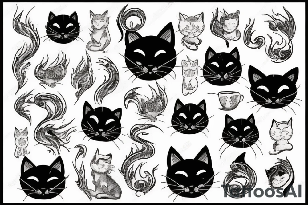 black cat and fire tattoo idea
