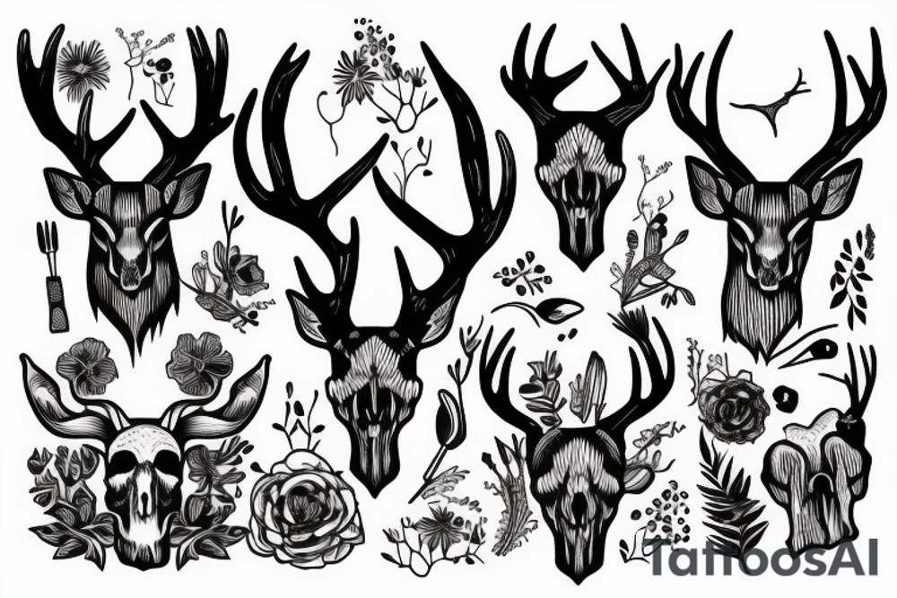 Deer with human's skull tattoo idea