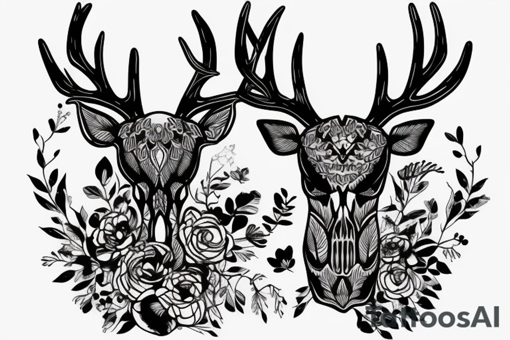Floral deer skull tattoo idea