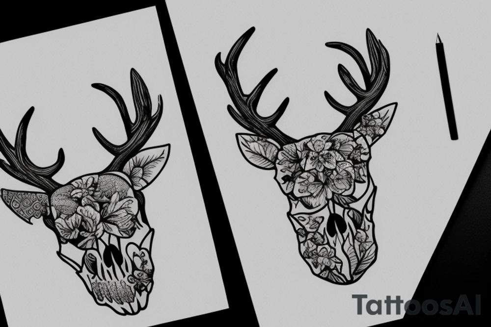 Floral deer skull tattoo idea