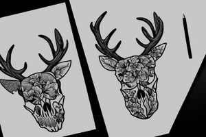 Floral deer skull tattoo idea