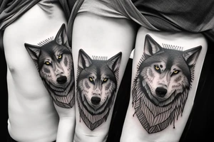 Pack of wolves in a poncho tattoo idea