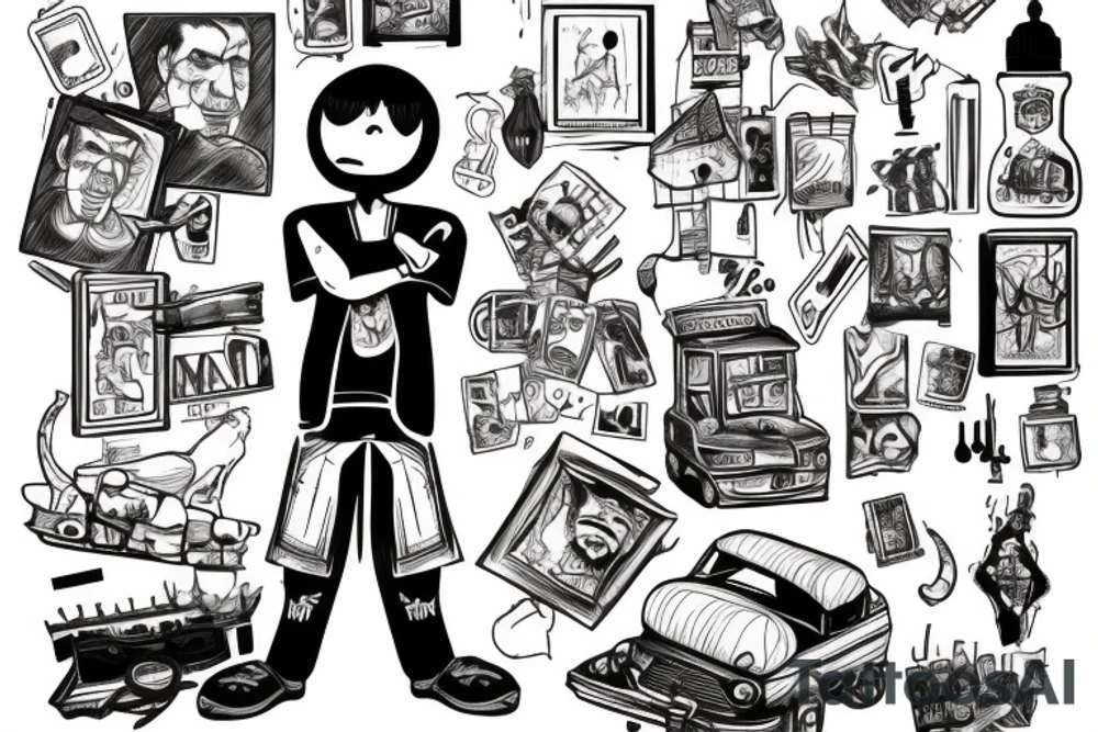 a man in with bad life conditions in the streets of town tattoo idea