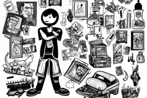 a man in with bad life conditions in the streets of town tattoo idea