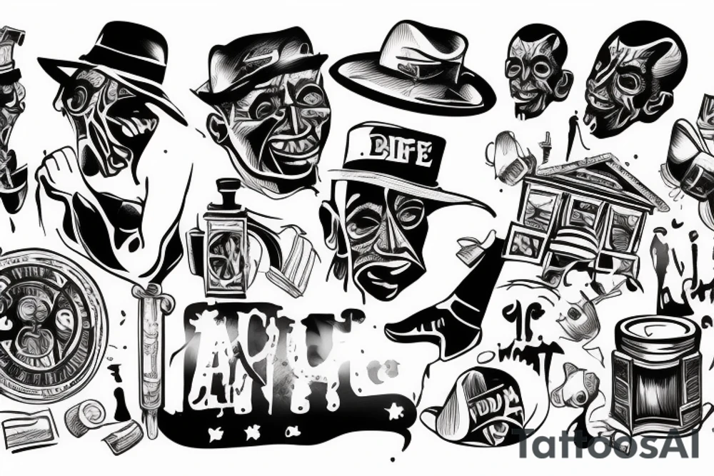 a man in with bad life conditions in the streets of town tattoo idea
