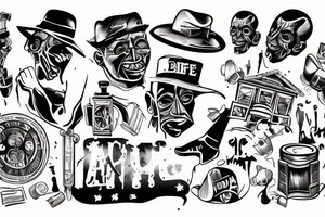 a man in with bad life conditions in the streets of town tattoo idea