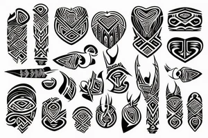 long tiny trible with crest and heart tattoo idea