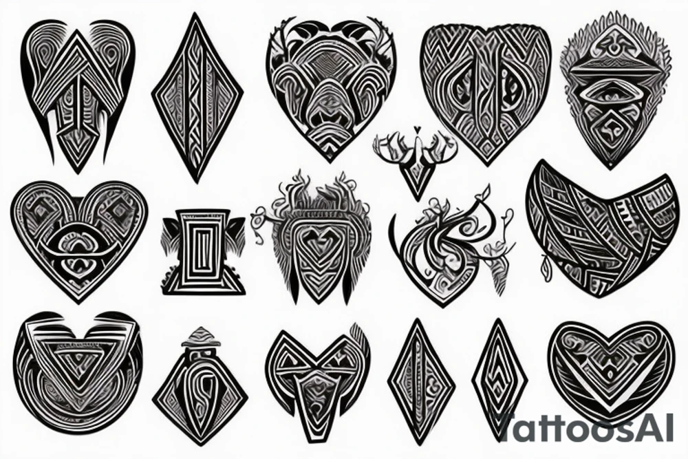 long tiny trible with crest and heart tattoo idea