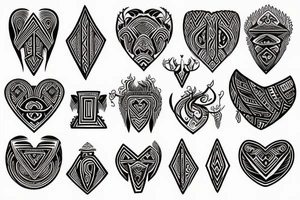 long tiny trible with crest and heart tattoo idea