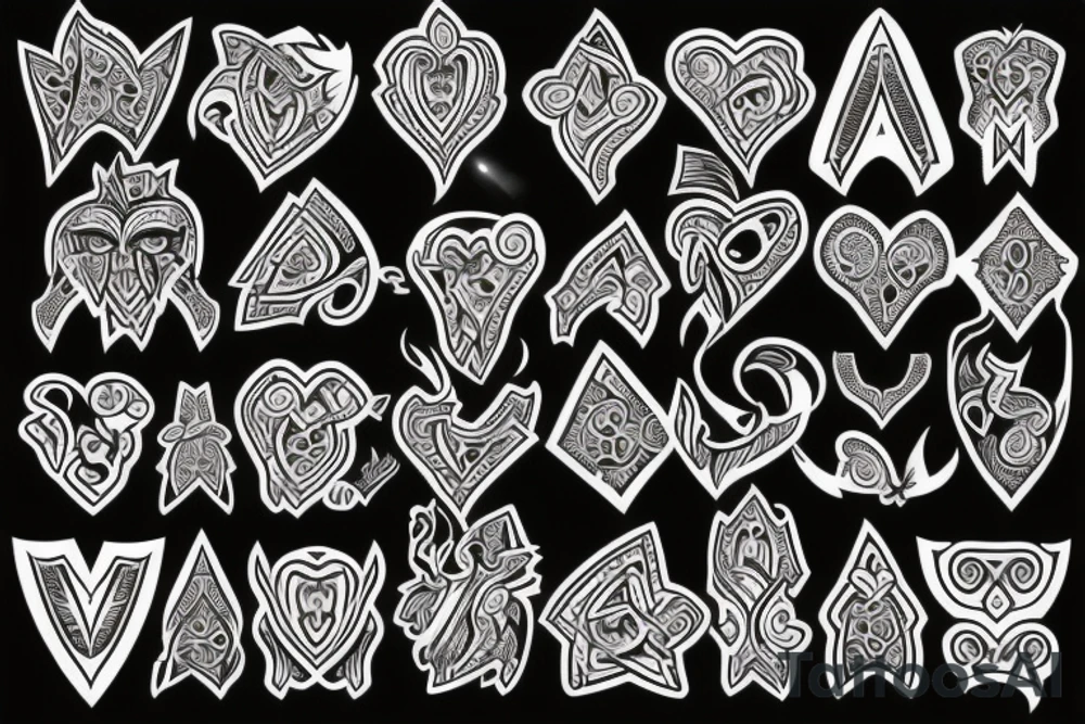 long tiny tribal with crest and heart tattoo idea