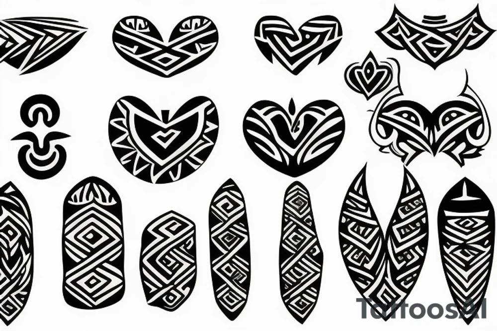 long tiny tribal with crest and heart tattoo idea