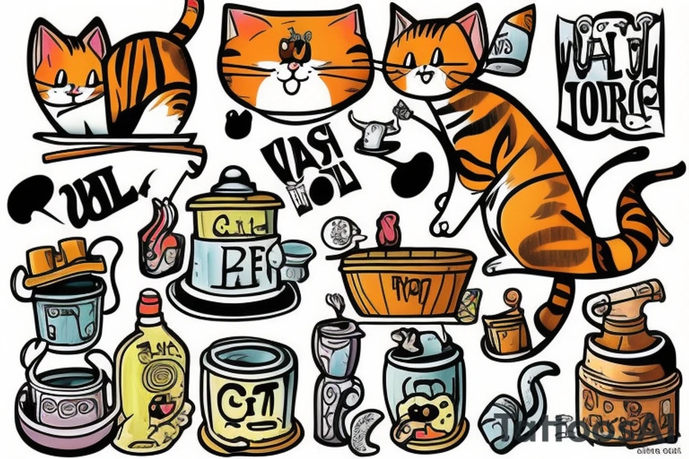 The cat goes to the well by car tattoo idea