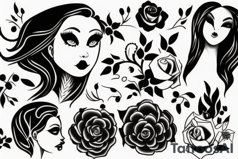 girl in black dress tattoo idea