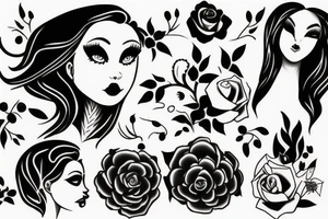 girl in black dress tattoo idea
