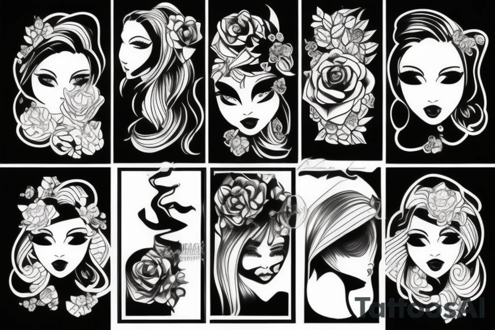girl in black dress tattoo idea