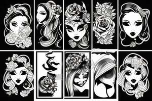 girl in black dress tattoo idea