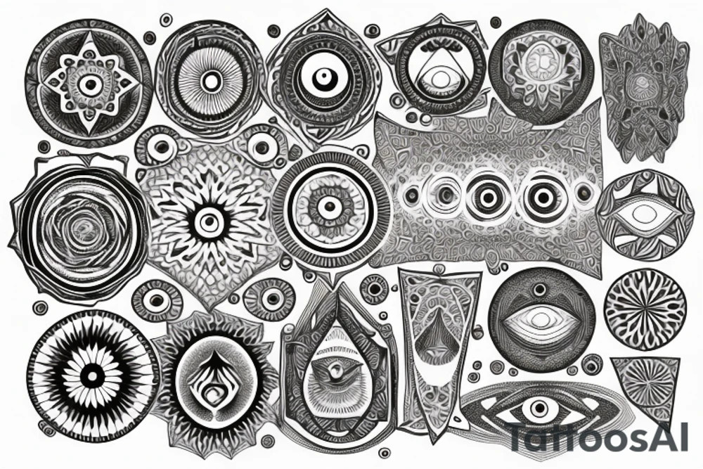 Mandala design with an all seeing eye and geometric shapes with space elements tattoo idea