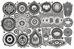 Mandala design with an all seeing eye and geometric shapes with space elements tattoo idea