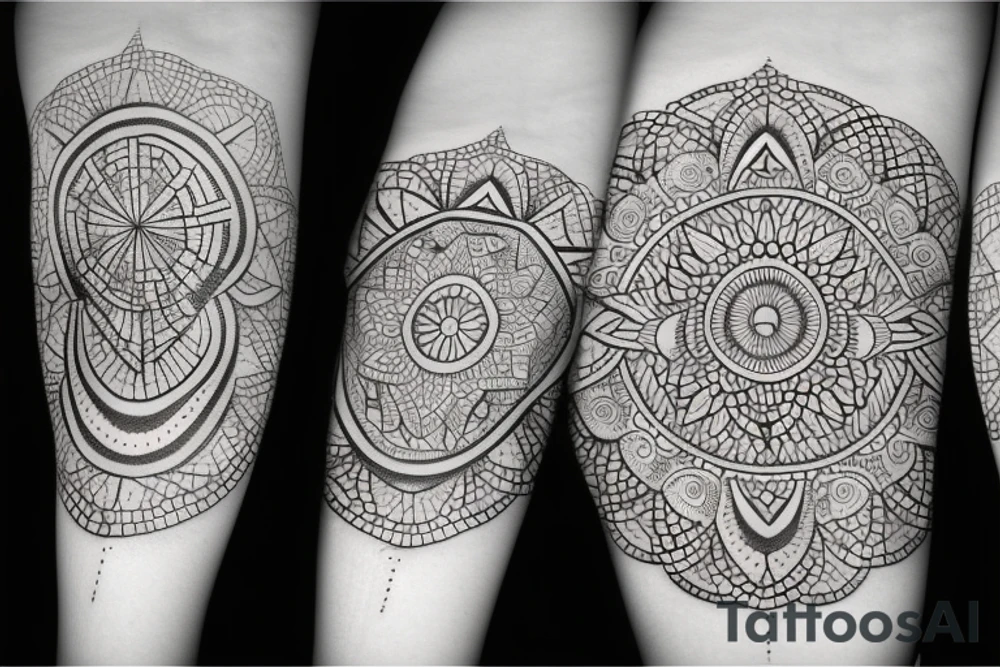 Mandala design with an all seeing eye and geometric shapes with space elements tattoo idea