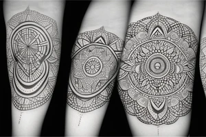 Mandala design with an all seeing eye and geometric shapes with space elements tattoo idea
