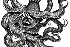 Mysteries octopus entangling a majestic deer tattoo idea