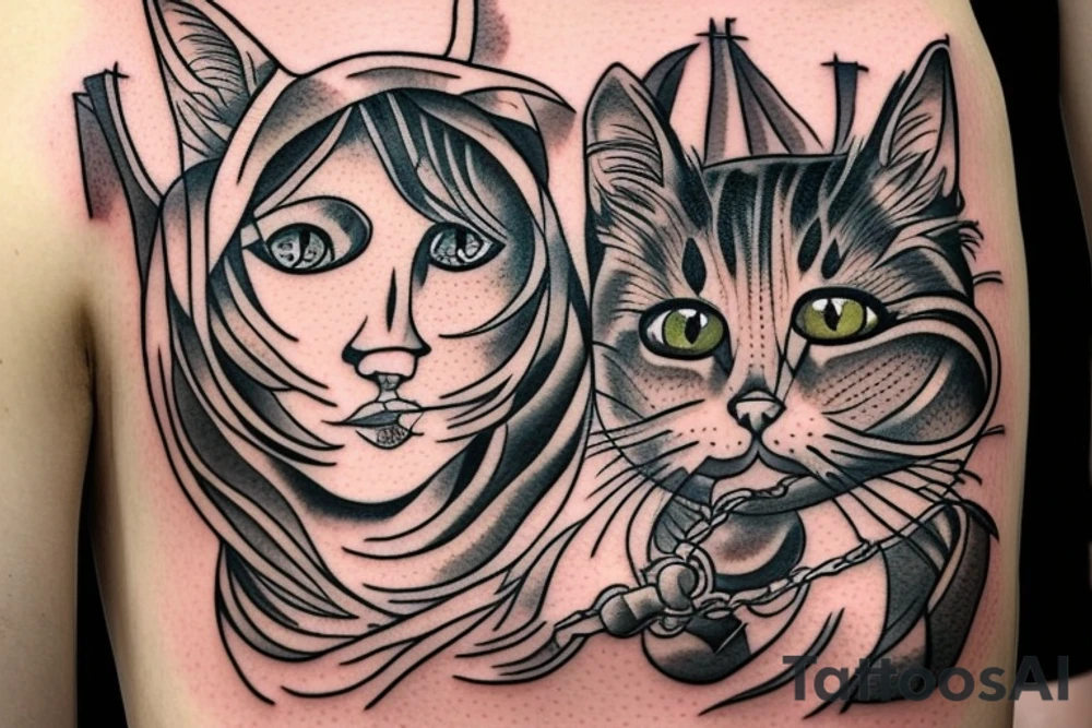 the cat goes to the well by car tattoo idea