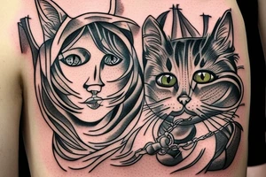 the cat goes to the well by car tattoo idea