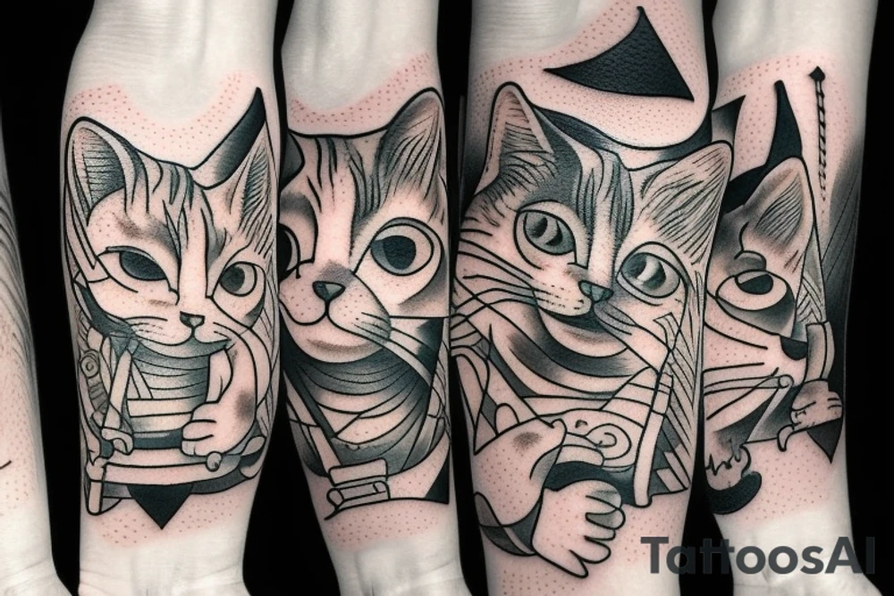 the cat goes to the well by car tattoo idea