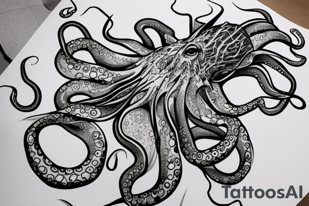 Mysteries octopus entangling a majestic deer tattoo idea