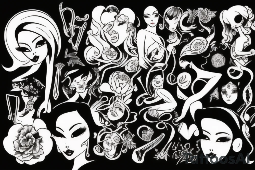 girl in black dress tattoo idea