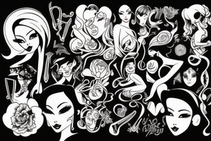 girl in black dress tattoo idea