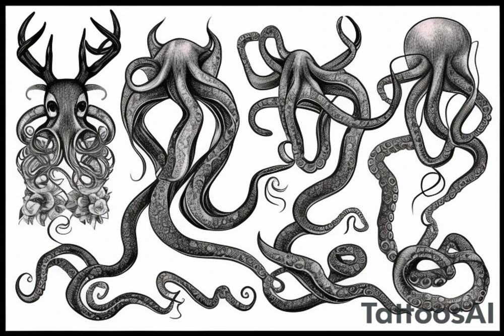 Mysteries octopus entangling a majestic deer tattoo idea