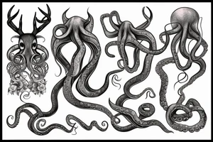 Mysteries octopus entangling a majestic deer tattoo idea