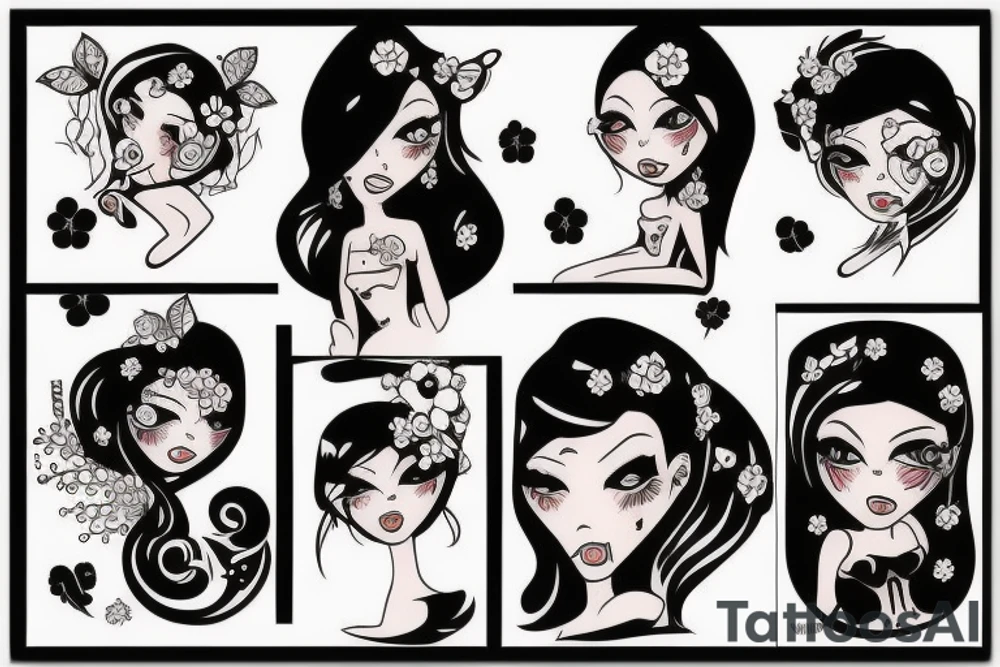 girl in black dress tattoo idea