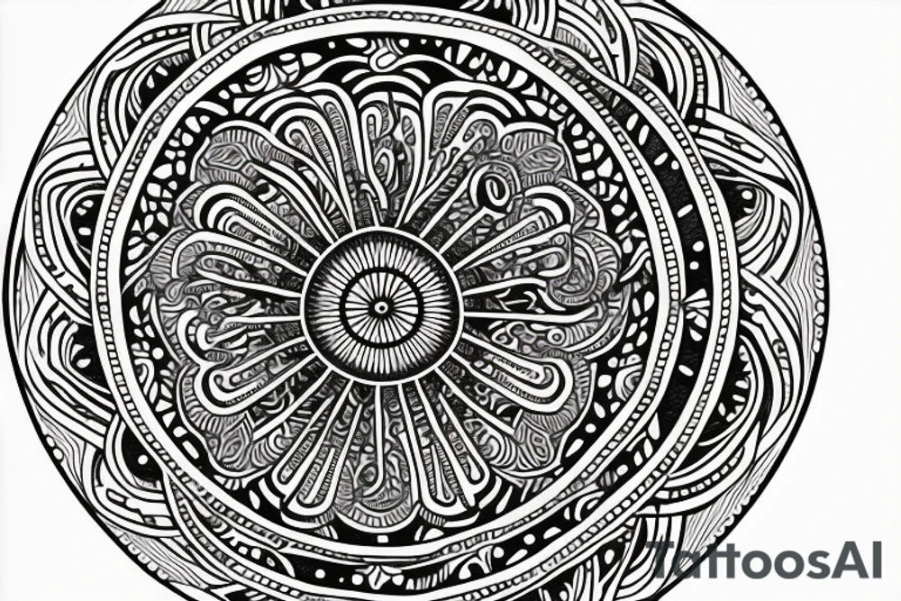 Mandala design with an eye with space elements on and around arm tattoo idea