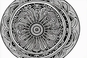 Mandala design with an eye with space elements on and around arm tattoo idea