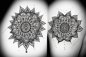 Mandala design with an eye with space elements on and around arm tattoo idea