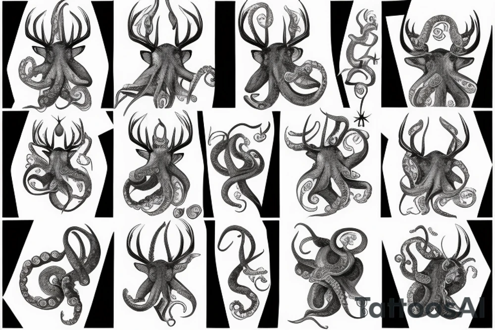 Mysteries octopus with a majestic deer tattoo idea
