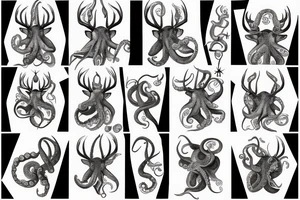 Mysteries octopus with a majestic deer tattoo idea