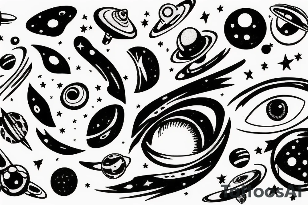 Space with planets, stars and galaxies with an eye watching everything tattoo idea Space with planets, stars and galaxies with an eye watching everything tattoo idea