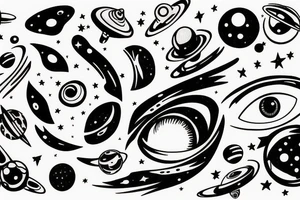Space with planets, stars and galaxies with an eye watching everything tattoo idea