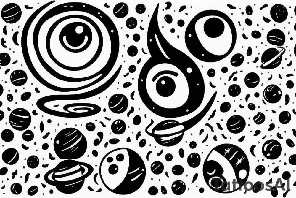 Space with planets, stars and galaxies with an eye watching everything tattoo idea Space with planets, stars and galaxies with an eye watching everything tattoo idea