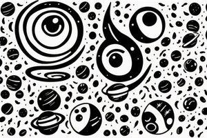 Space with planets, stars and galaxies with an eye watching everything tattoo idea