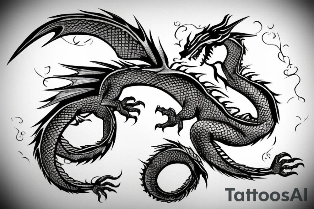 Dragon encircles the hand with Ukrainian symbols tattoo idea