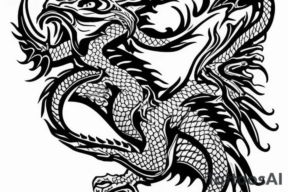Dragon encircles the hand with Ukrainian symbols tattoo idea