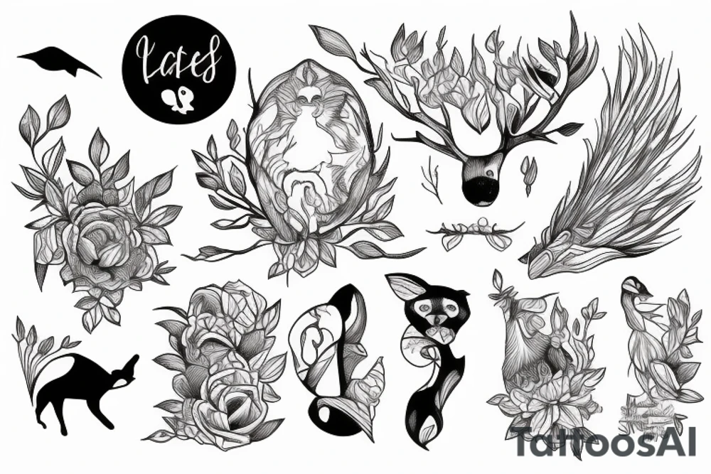 Forest, lake, pets tattoo idea