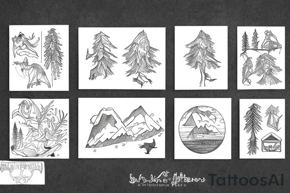 Forest, lake, pets tattoo idea