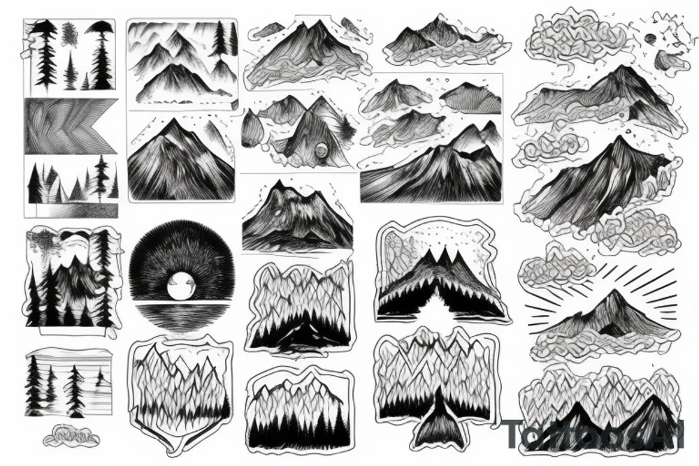 Forest, lake, mountain tattoo idea