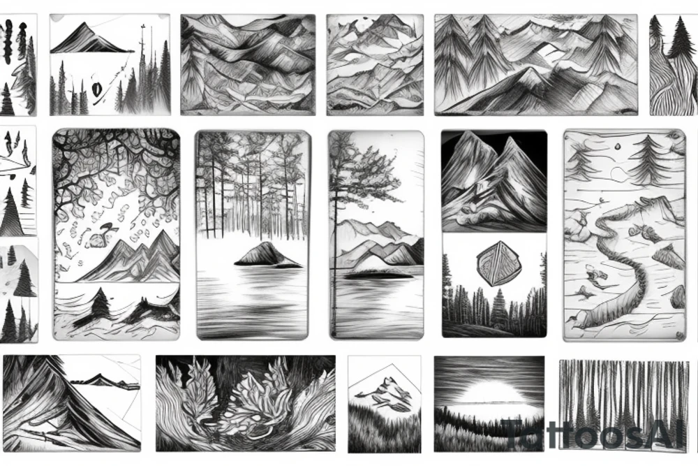 Forest, lake, mountain tattoo idea