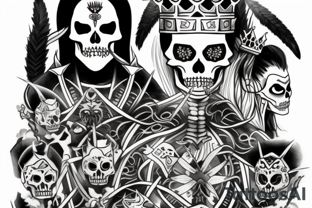 Warrior skeleton king of northern ethnicity tattoo idea